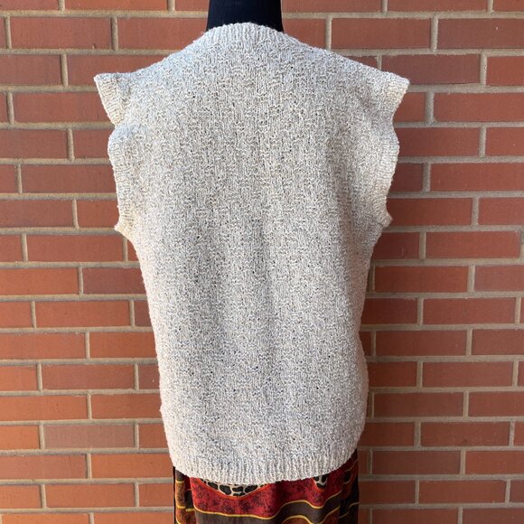 Vintage Sweater Vest 90s Handknit Handmade Cream Sleeveless | Size L/XL - Picture 7 of 8